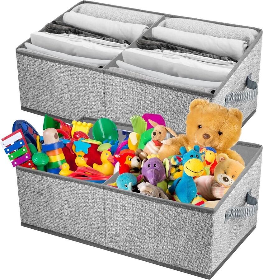 Allecto Plus Opvouwbare Opbergdozen Organizer voor Kast Met Afneembaar Vak en Handgreep Geschikt voor Kleding Boeken Speelgoed Grijs 50 x 28 x 21 cm