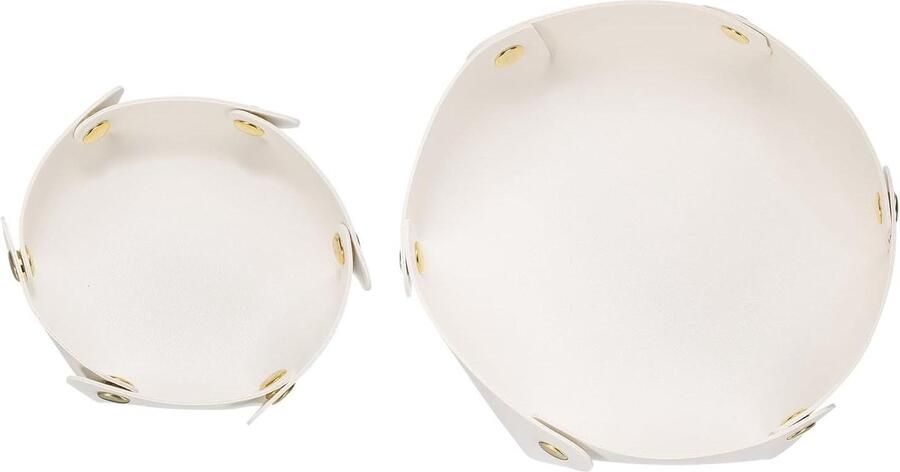 Allecto plus Opvouwbare ronde plank met PU-lederen opbergvakken in wit Set van 2 Voor sleutels horloges en sieraden Uniseks nachtkastje