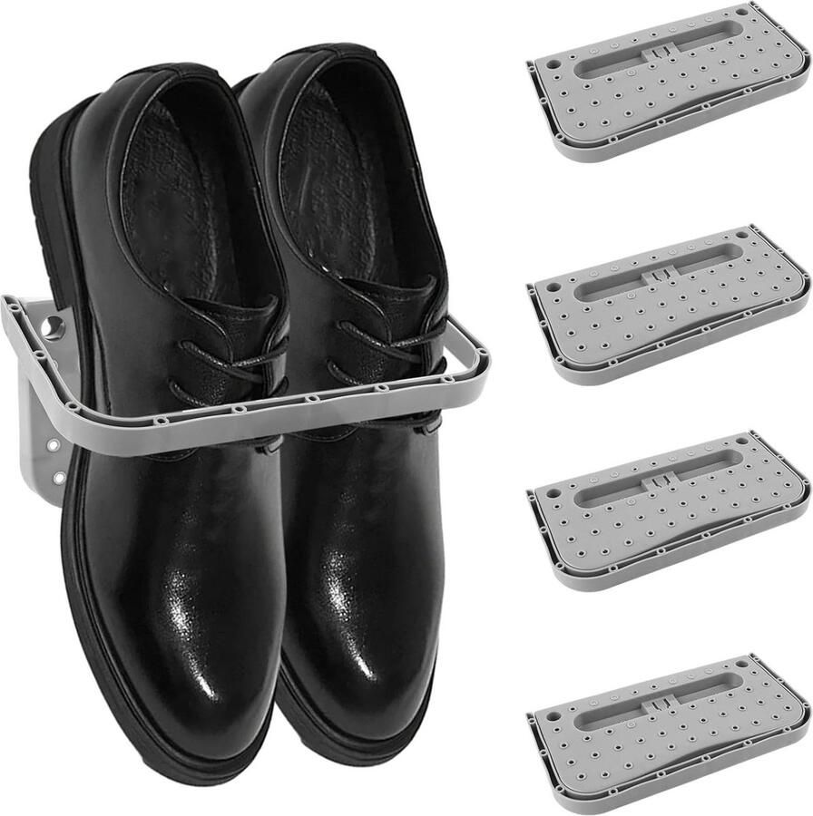 Allecto plus Opvouwbare Schoenenhouders (5 stuks) voor Schoenenopslag Kunststof Hangrek zonder boren Grijs Ideaal voor Camper of Voordeur