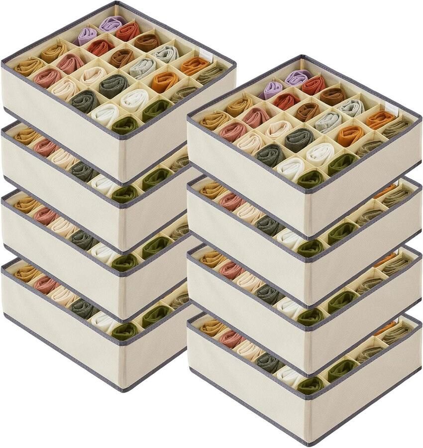 Allecto Plus Opvouwbare Stoffen Ladeverdelers voor 8 Stuks Sokken Kleding Lade Organiser met 24 Cellen Binnenste Garderobe Wisselaar Stropdas Opbergdozen Kaki