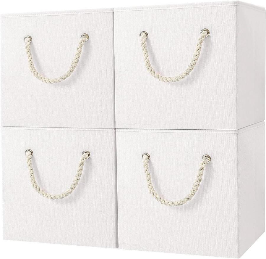 Allecto plus Opvouwbare Stoffen Opbergdoos voor Slaapkamer en Kleding Wit Wasbaar Set van 4 33x33x33cm