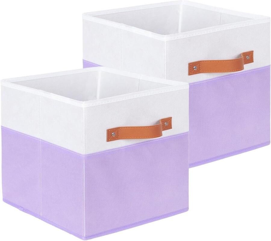 Allecto plus Opvouwbare stoffen opbergdozen voor kast en speelgoedopslag 27 x 27 x 28 cm Wit en lichtpaars