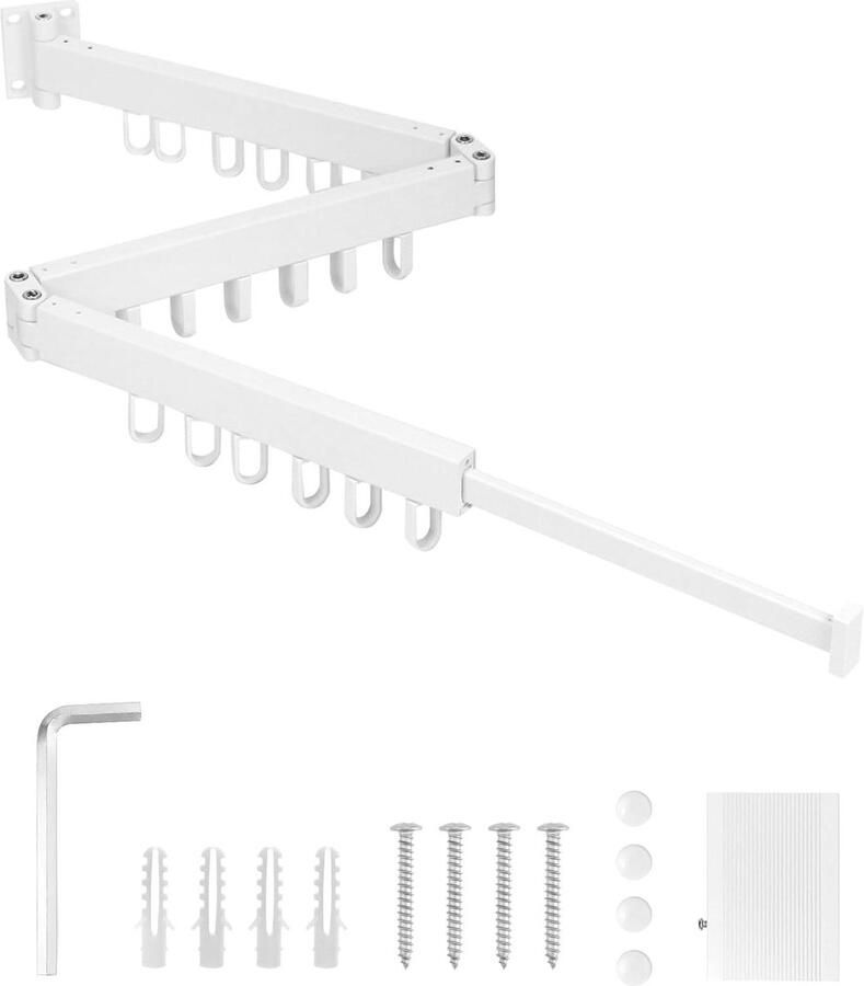 Allecto plus Opvouwbare wandkapstok 120 cm voor balkon keuken en badkamer Wit Ruimtebesparende wasdrogermuur
