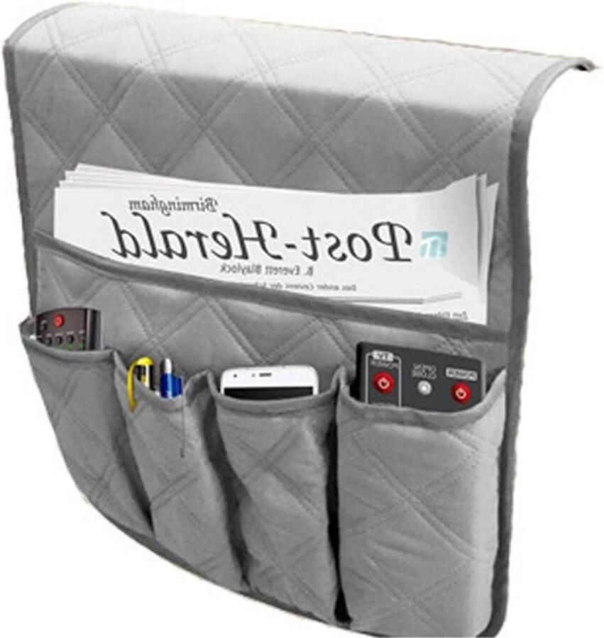 Allecto plus Organiser voor bank met armleuning Tweezijdige antislip armleuning organizer Grijs Fauteuil & bank opbergsysteem