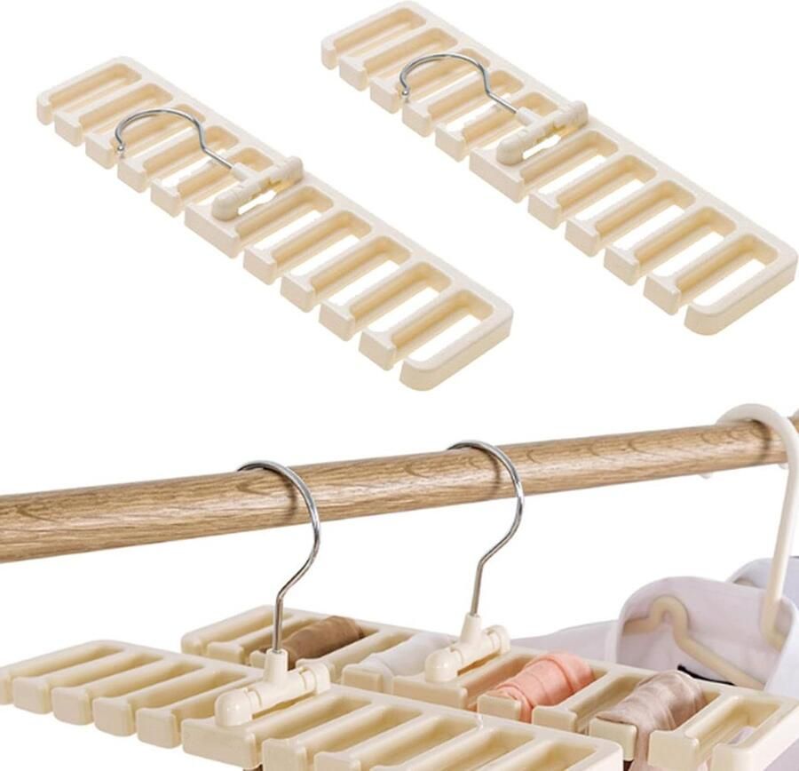 Allecto Plus Organizer voor riemen en stropdassen Set van 2 Opbergrek voor 10 riemen Geschikt voor kast Riemhouder met metalen haken Wit Ideaal voor stropdassen sjaals en halsdoeken