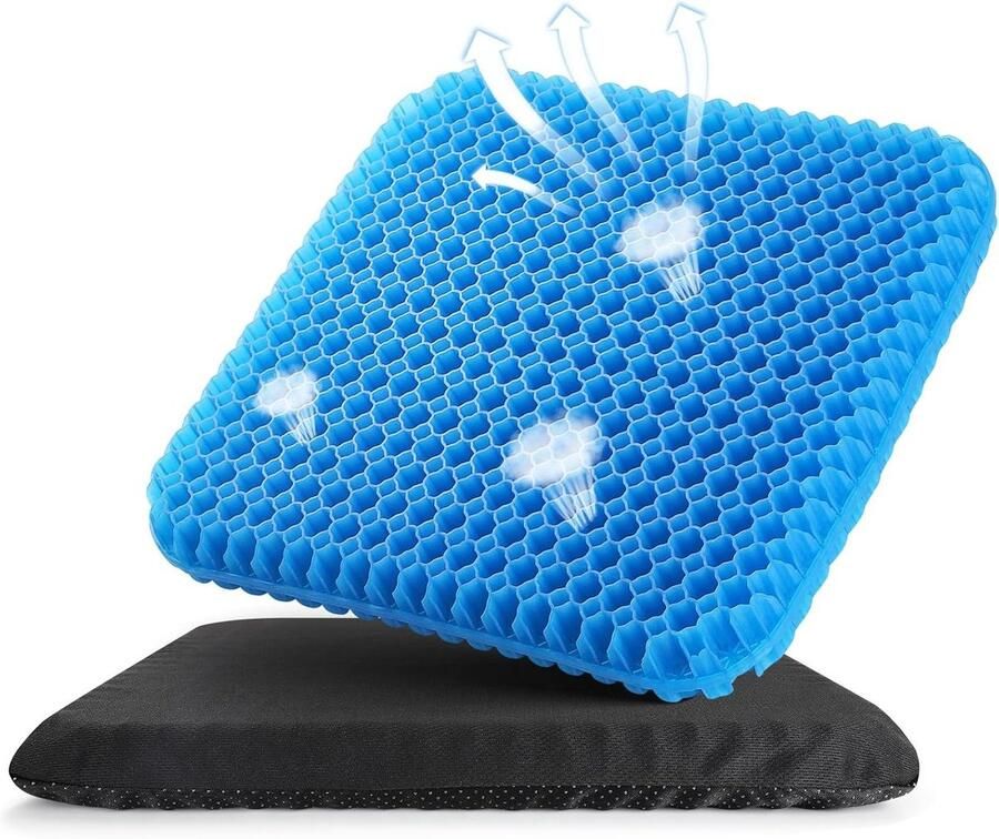 Allecto Plus Orthopedisch Gelkussen voor Zitcomfort Antislip Gelzitkussen voor Bureaustoel Rolstoel Auto Ademend en Comfortabel Ergonomisch Zitkussen met Afdekking Thuis en Kantoor Gebruik