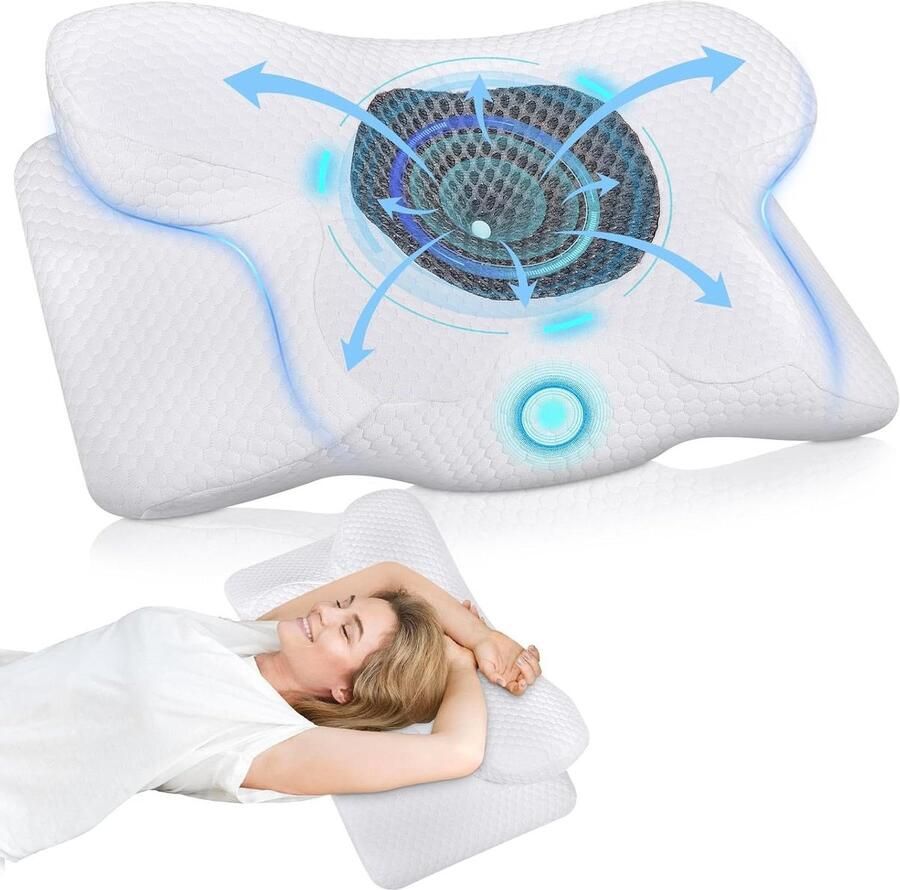 Allecto Plus Orthopedisch Kussen met Geheugenschuim voor Nek Ondersteuning Traagschuim Kussen Ergonomisch Kussen voor Nek en Bed Anti-Snurk Kussen 60 x 34 x 13 cm