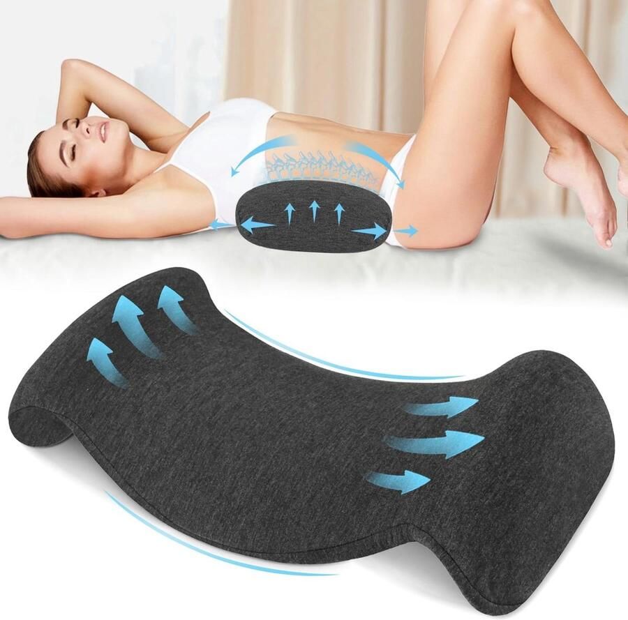 Allecto Plus Orthopedisch Lendenwervelkussen van Traagschuim Rugsteunkussen voor Pijnverlichting Ergonomisch Lendenkussen Ideaal voor Slapen Stoel en Auto