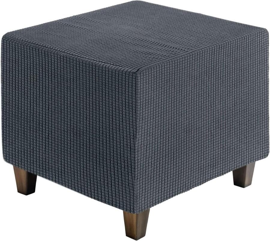 Allecto plus Vierkante Ottomaanse hoes jacquard met elastische onderkant Grote lichtgrijze meubelbeschermer voor woonkamer; rekbare voetensteun hoezen