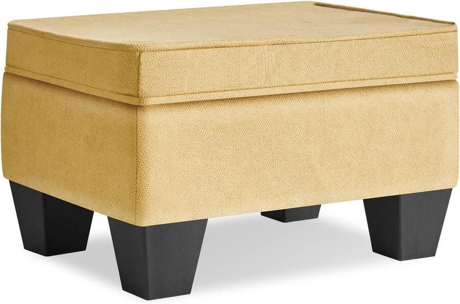 255 cm kleine rechthoekige linnen voetenbank met gewatteerde zitting en kunststof poten in gemberkleur