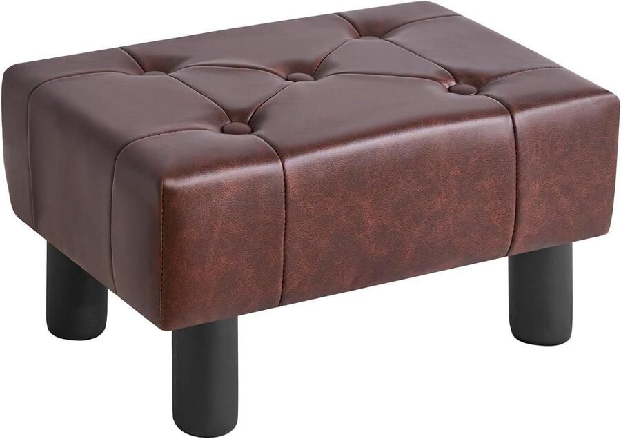 Allecto Plus Ottomaanse Voetenbank van Faux Leer met Houten Benen Voor Woonkamer en Kantoor Kleine Voetsteun 40×30.5×22.5CM Bank Kruk met Opbergruimte