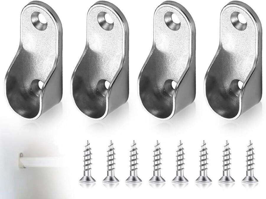 Allecto Plus Ovale garderobe railstang houder 4 stuks inclusief schroeven. Hangende kledingstanghouders van zinklegering