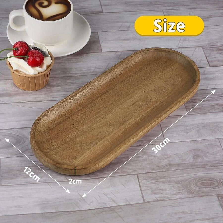 Allecto plus Ovale Houten Make-up Dienbladen Set van 2 Decoratief Houten Dienblad voor Woondecoratie Salontafel en Badkamer 30 x 12 cm