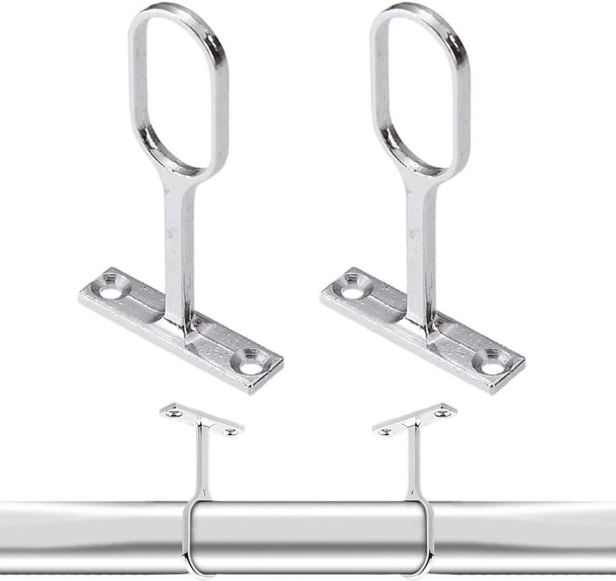 Allecto Plus Ovale kaststanghouder voor kledingkast Set van 2 stuks 16 mm Middenstang Kleerhangers Zinklegering Gordijnroede houders
