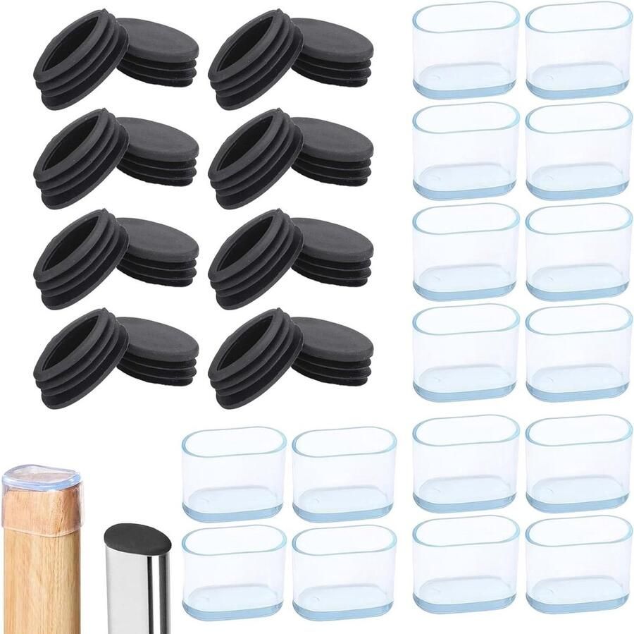 Allecto Plus Ovale stoeldoppen rubberen voetkussens voor stoelen 32 stuks eindkappen 15 mm x 30 mm buisinzetstukken meubels
