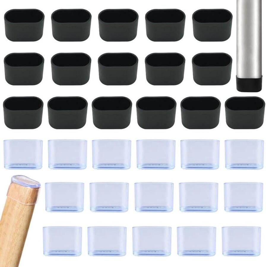 Allecto Plus Ovale stoelkappen 32 stuks voor stoelen beenbescherming stoelbeschermers rubberen stoelbeschermers poten tuinmeubelen 20 x 40 mm