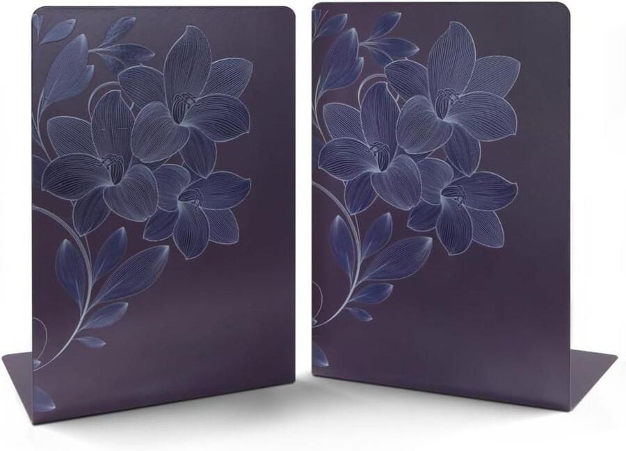 Allecto plus Paarse Metalen Boekensteunen voor Planken Antislip Bloem Zware Decoratieve Boekhouder Bureau Organisatoren Thuis School Boekenplank Decoratie