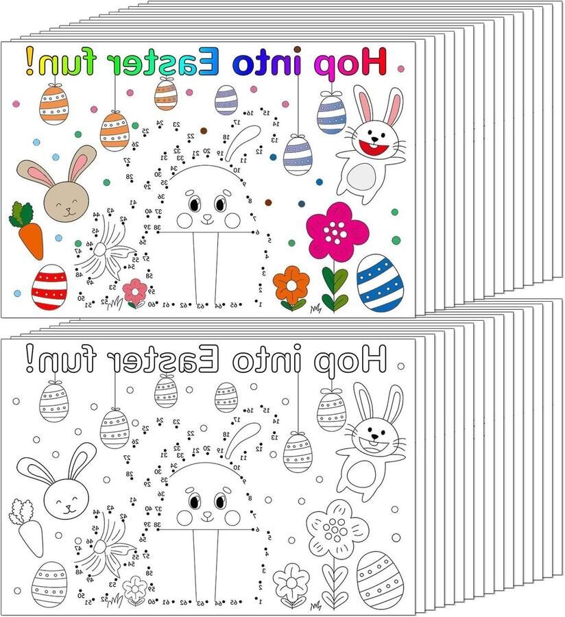 Allecto Plus Paasplacemats voor Kinderen met Paasei en Konijn Afbeeldingen Set van 32 Lente Feesttafelmatten voor Knutseldecoraties Wegwerpbaar Thema Eettafel Decoratie