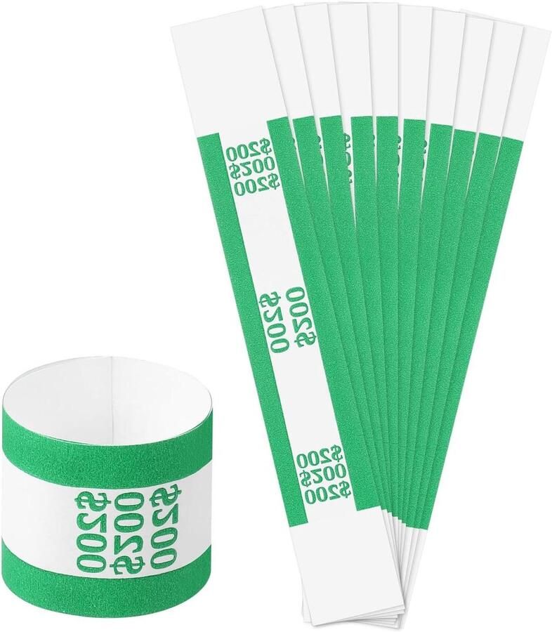 Allecto plus Pack van 200 geldbandbundels zelfklevende geldhoezen voor bankbiljetten 18 x 4 cm groen Organisatie en opslag van geld