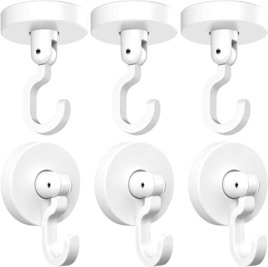 Allecto Plus Pack van 6 Zelfklevende Plafondhaken 360 Graden Draaibare Plafondhaken Zelfklevend voor Plafonds Kledingkasten (75 characters)