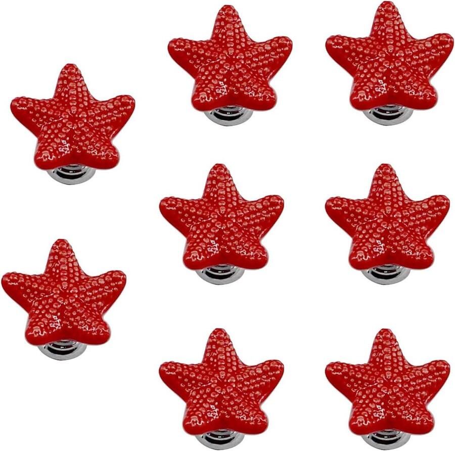 Allecto Plus Pack van 8 rode keramische ladeknoppen in zeester vorm voor kast Dressoir Meubelhandgrepen met zinklegering basiskast trekken Decoratieve garderobe-accessoires