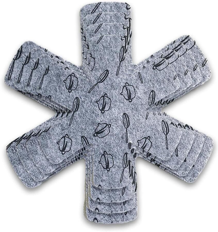 Allecto plus Pannen en pottenbeschermers Stapelbare grijze vilten isolatiematten Antislip keukenaccessoires Set van 16 Verschillende maten (17 20 26 30cm)