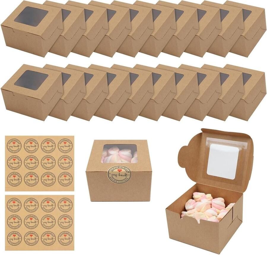 Allecto Plus Papieren cupcake-dozen voor 20 stuks gebak met vensters en stickers voor cupcakes desserts gebak koekjes snoep en geschenken