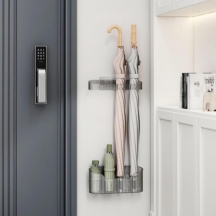 Allecto Plus Paraplubak Wandmontage Paraplustandaard Wandhouder Instelbare Paraplu Opbergrek Paraplubak Houder voor Thuis Kantoor Binnen (Grijs)