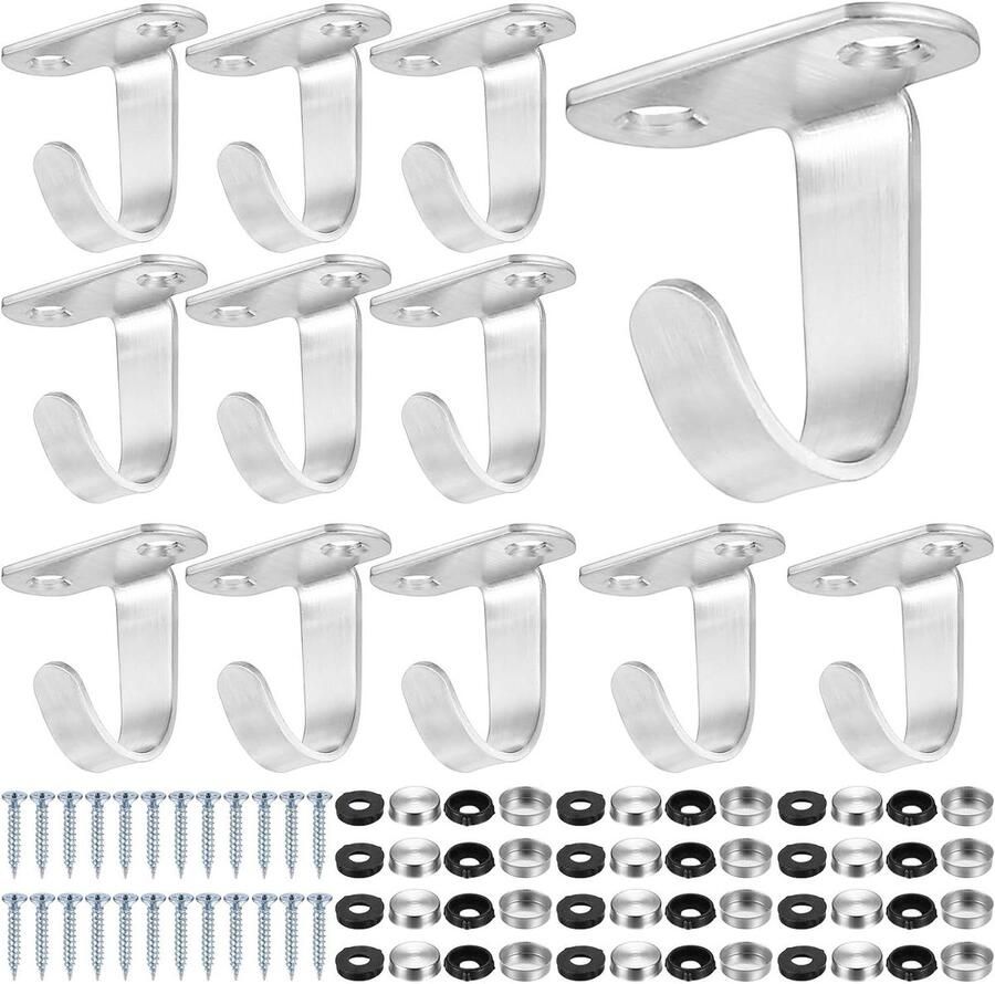 Allecto Plus Plafondhaken (12 stuks) Wandmontage Garderobehaken Roestvrij staal Sleutelhaken Kledinghaken Badkamer Keuken Kledingkast Garage