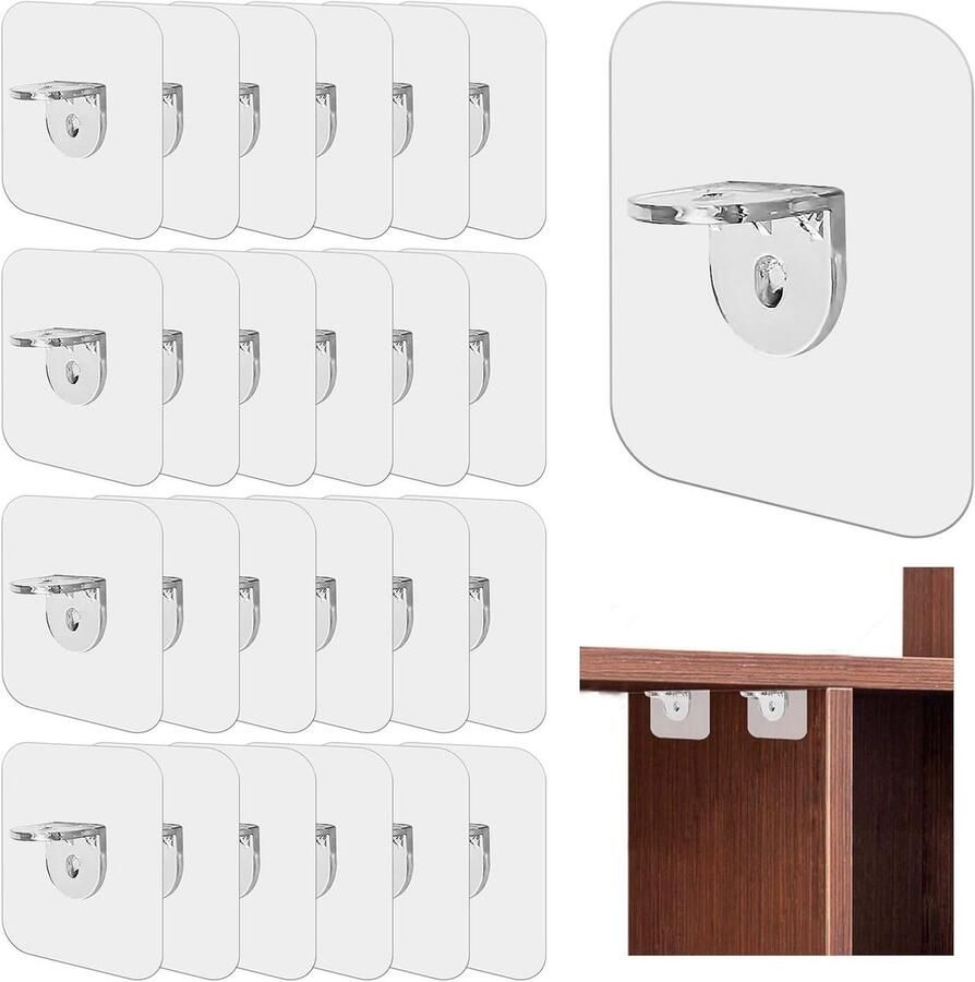 Allecto plus Plank Houder 24-delige Set Huishoudelijke Plank Carrier voor Glashouder en Kabinet Sterke Sticker voor Boards