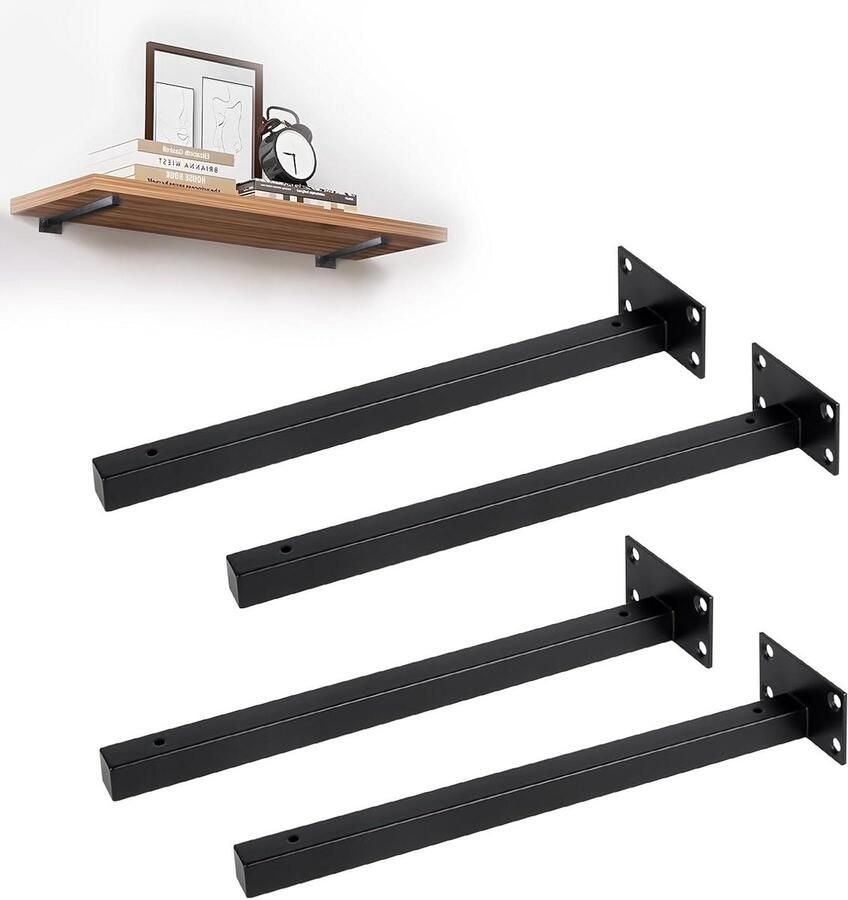 Allecto Plus Plankdragers zwart 30 cm onzichtbaar zware drager wandrek draagkracht 40 kg set van 4 industriële wandplanken