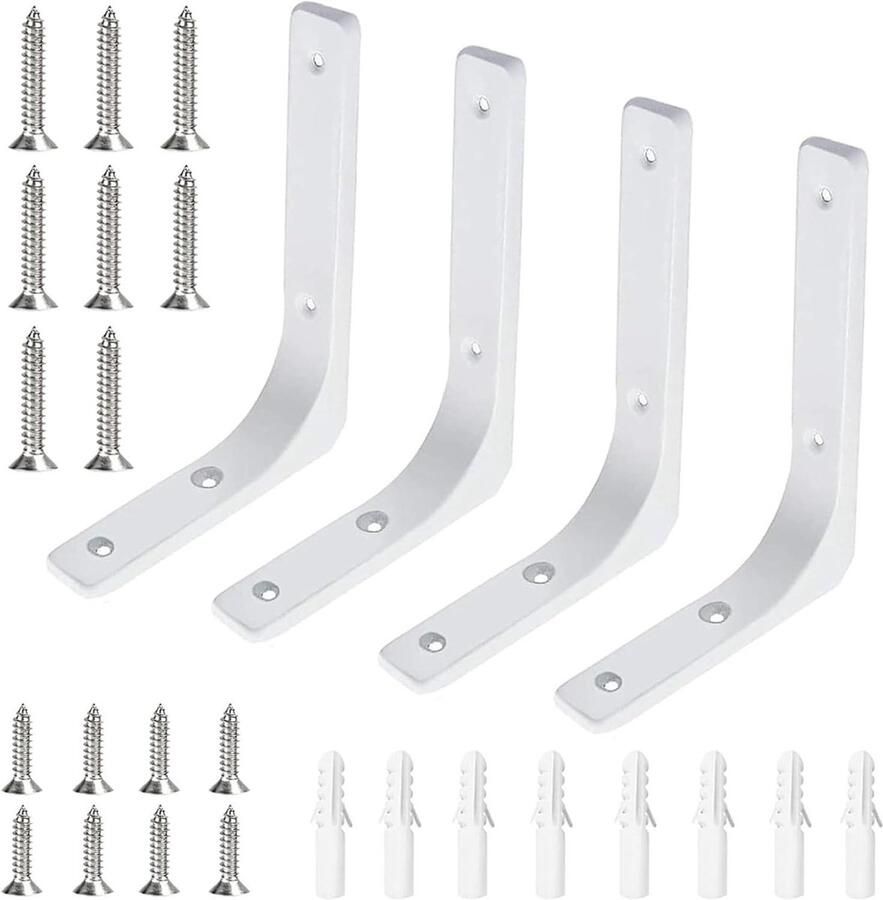 Allecto Plus Plankhouder set van 4 stuks metaal 7.87 inch zwart hoekrek met schroeven voor wandmontage boekenkasten tuin keuken badkamer