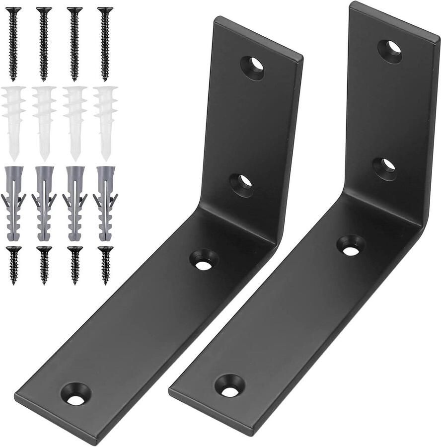 Allecto Plus Plankhouder zwart 90 graden 2 stuks veelzijdige metalen hoek voor houten planken en meubels