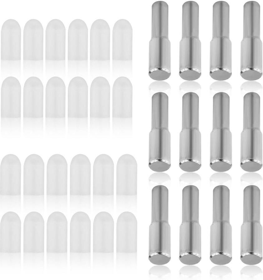 Allecto plus Plankpennen 12 stuks Roestvrij Staal Verstelbaar Keukenkastplankhouders Set van 24 Siliconen Hoezen Boekenplank Boekenkast Kast 6 35mm 5mm