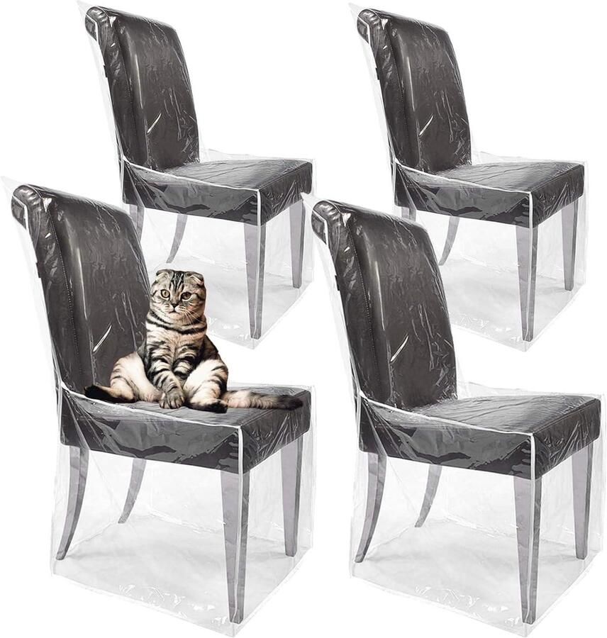 Allecto Plus Plastic hoezen voor eetkamerstoelen set van 4 doorzichtige pvc-stoelhoes beschermer waterdicht stofbestendig kattenkrasbestendig