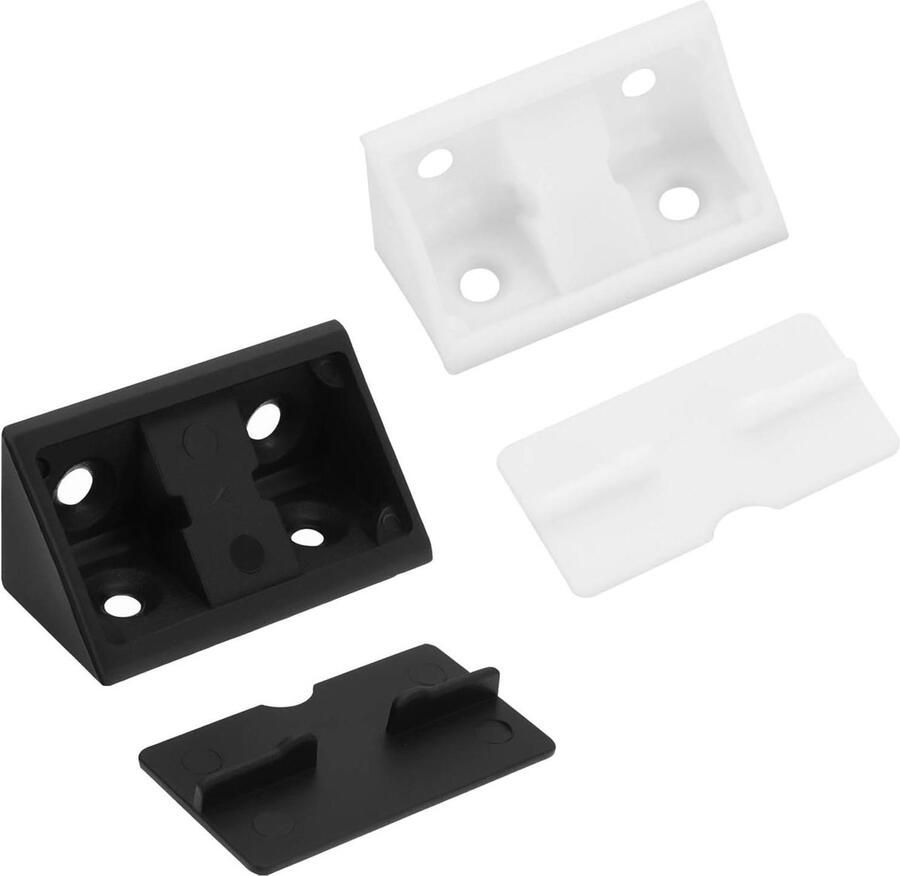 Allecto Plus 100 stuks Plastic Verstevigingshoeken 41x20x20mm Meubelhoek met Cap voor Laden en Kasten Zwart Wit Duurzaam materiaal