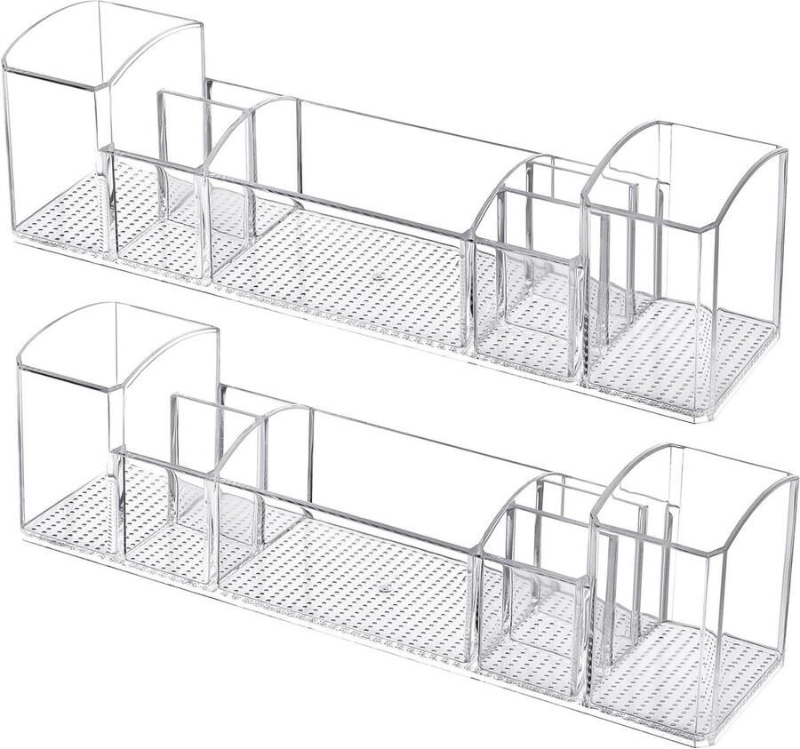 Allecto plus Plastic Opbergdozen 2-Pack met 8 Compartimenten voor Cosmetica Make-up Toiletartikelen Transparante Organisers voor Dressoir Lade Keuken Badkamer