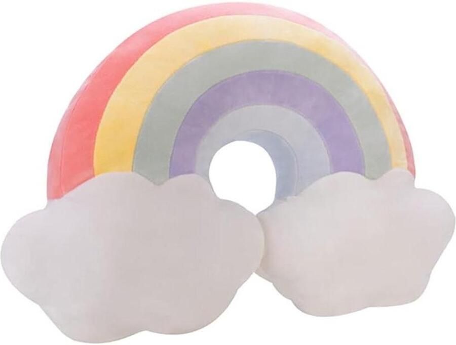 Allecto plus Pluche speelgoedkussen met sterren en maan motief voor kinderkamerdecoratie zacht sierkussen voor bank en stoel huisdecoratie geschenk voor kinderen en baby's meisjes knuffelig en gevuld met pluche regenboog thema 105 tekens