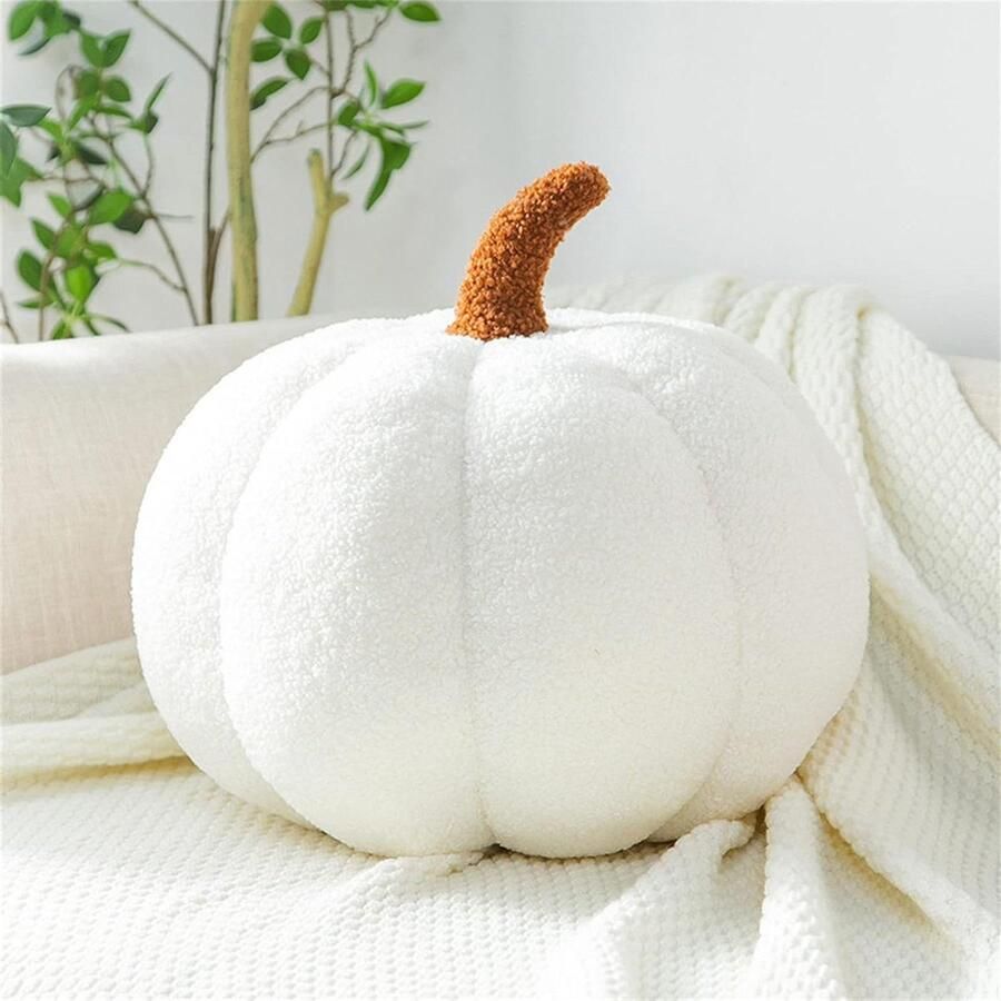 Pluchen 3D-pompoenkussen decoratief hoofdkussen zitkussen sierkussen kinderkamer bank decoratie verjaardagscadeau wit 30 cm