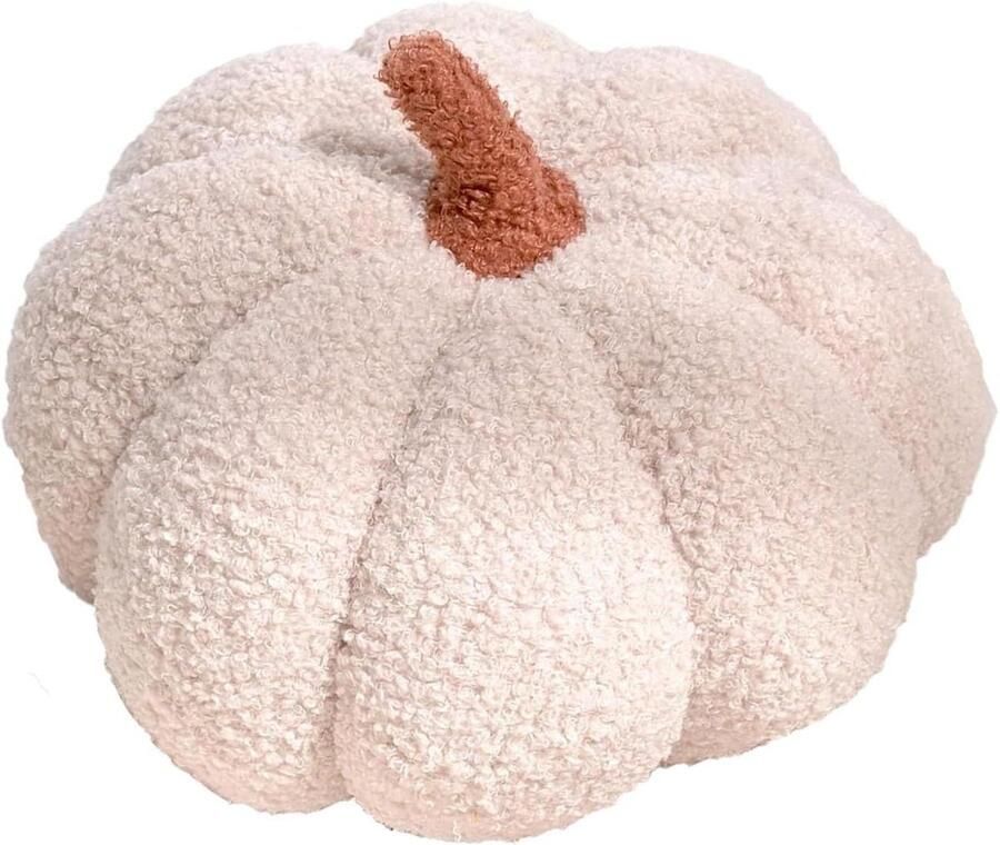Allecto Plus Pompoenkussen decoratief pluche sierkussen voor herfstdecoratie crème 3D design kinderkamer en bank decoratie melkwit 20 cm