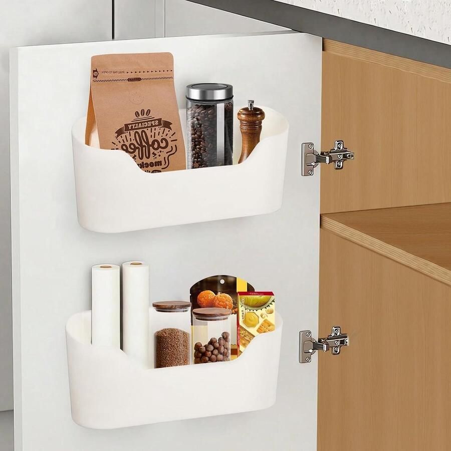 Allecto Plus Opbergdozen voor keuken en badkamer Set van 2 stuks Wit Wandgemonteerde organizer voor kasten badkamer en kantoor