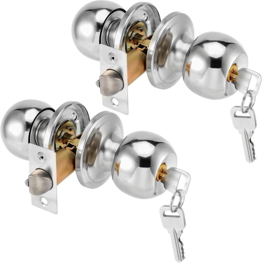 Allecto Plus Privacy Deurknoppen Set van 2 stuks Roestvrijstalen Interieur Deurknoppen Inclusief Slot en Sleutel Geschikt voor Deurdiktes van 25-45mm