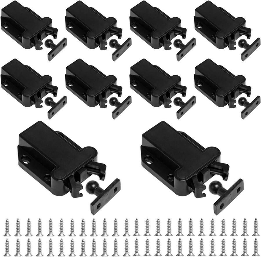 Allecto Plus Push to Open kastsluitingen Set van 10 Zwart Touch-ontgrendeling Kliksluiting voor keukenkasten en meubels