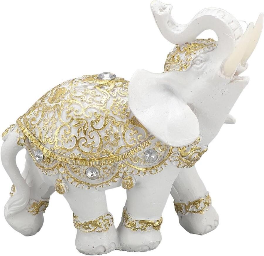 Allecto plus Realistisch Wit Hars Olifant Standbeeld voor Geluk en Rijkdom Decoratief Beeldje voor Entree Boekenplank of Bureau Thuiskantoor en Hotel Decoratie Middelmatig Formaat (4 75 Liter)
