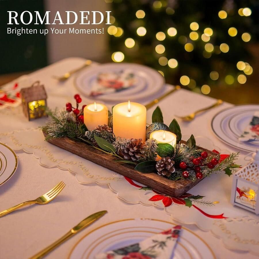 Allecto Plus Rechthoekig Houten Dienblad Decoratie 40 cm x 17 cm Landhuis Rustieke Tafeldecoratie Salontafel Kaarsenbord Woonkamer Kerst Houten Dienblad Met Kaarsendienblad