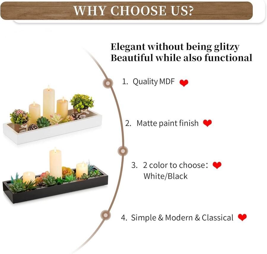 Allecto plus Rechthoekig lang smal dienblad voor zwarte decoratie eettafel en woonkamer Decoratieve kaarshouder Middelpunt dienblad met geen handvat Voor koffiebar Woondecoratie Stijlvol ontwerp