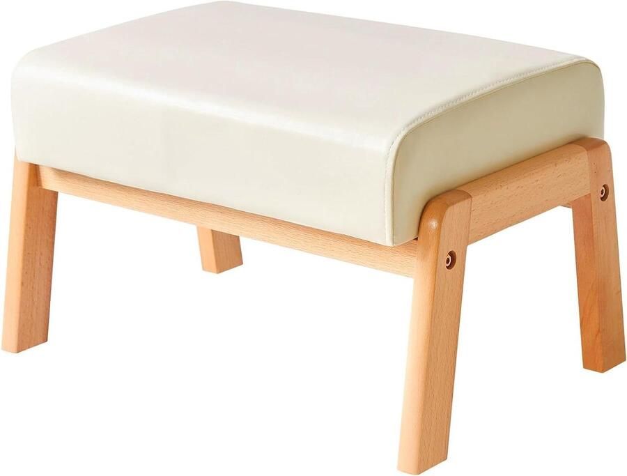 Allecto Plus Rechthoekige Ottomaanse voetsteun van PU kunstleer met gewatteerde zitting en houten poten Modern accent voor woonkamer slaapkamer bank en kantoor
