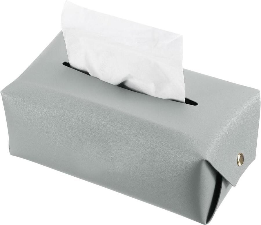 Allecto plus Rechthoekige PU-lederen zakdoekhouder voor tafelbad Grijs 17 x 11 x 8 cm