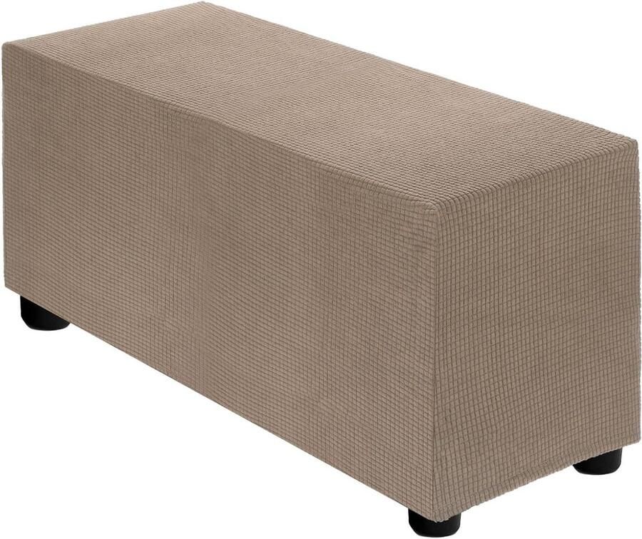 Allecto plus Stretch Ottomaanse hoes in kaki voor poef in woon- en slaapkamer Geschikt voor poef lengte 83-101 cm Elastische hoes met elastiek voor voetenbank