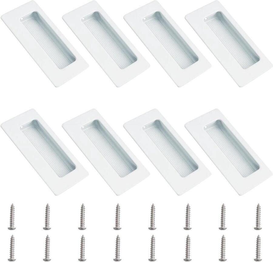 Allecto plus Rechthoekige Verzonken Schuifdeurgreep voor Kledingkastlades (Set van 8) Roestvrijstaal met Schroeven Wit Modern Ontwerp
